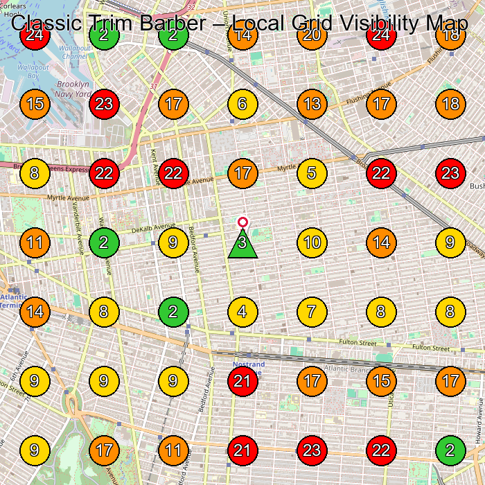 Classic Trim Barber Barber Shop GeoGrid ranking map for Brooklyn NY